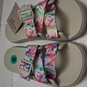 Chaco Chillo Size 8 Women's Slide Light Multicolor Tie-Dye Sandals.